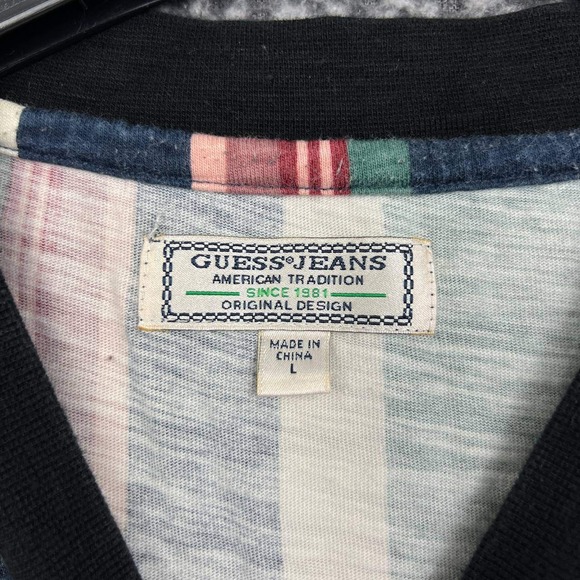 Vintage Guess Jeans USA Shirt Men Large Striped Short Sleeve Crew Neck Cotton L - Picture 4 of 8